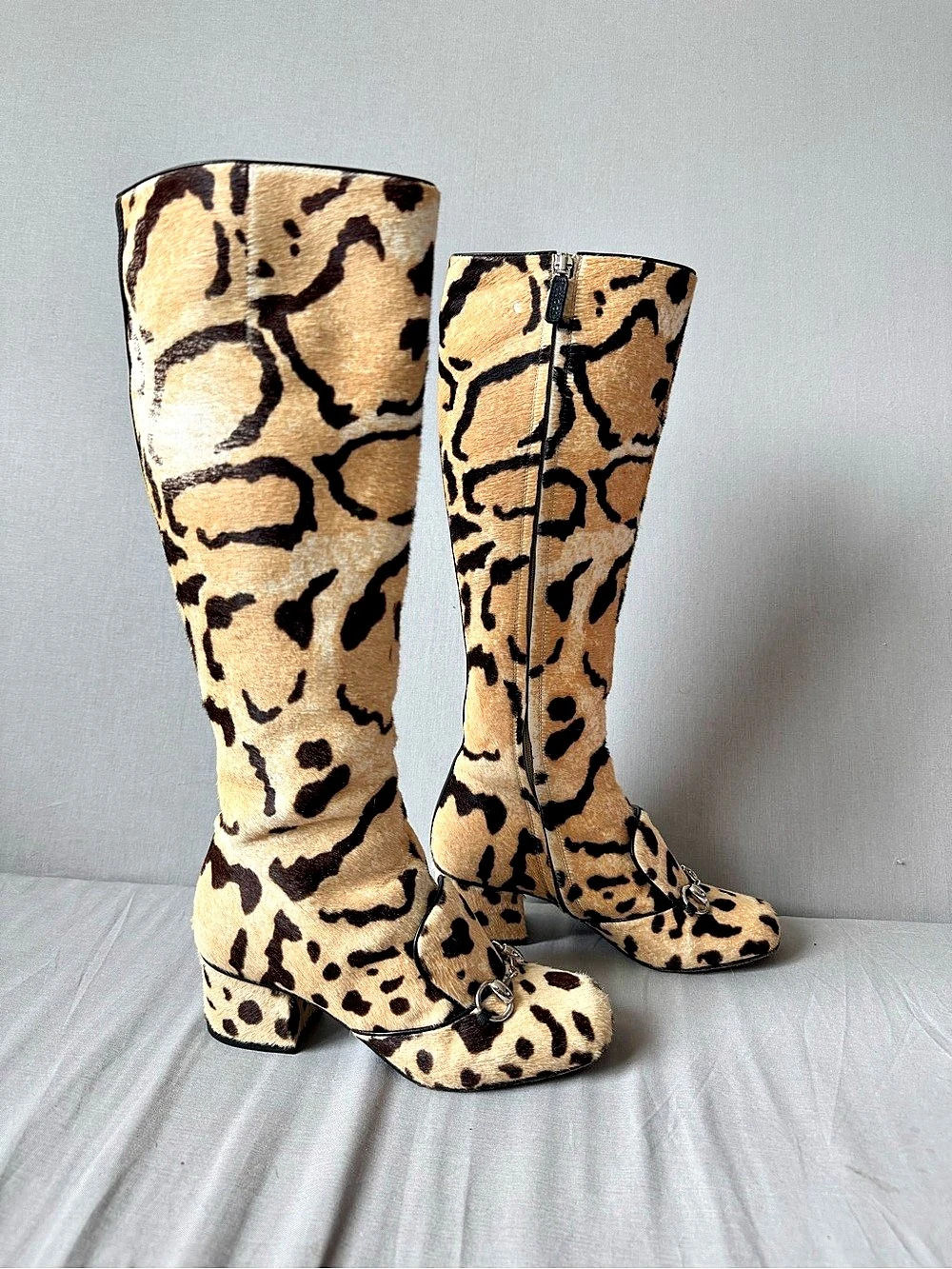 Gucci Leopard Print Pony Hair Lilian Horsebit Knee High Boots FW 2014 Runway - Picture 6 of 13